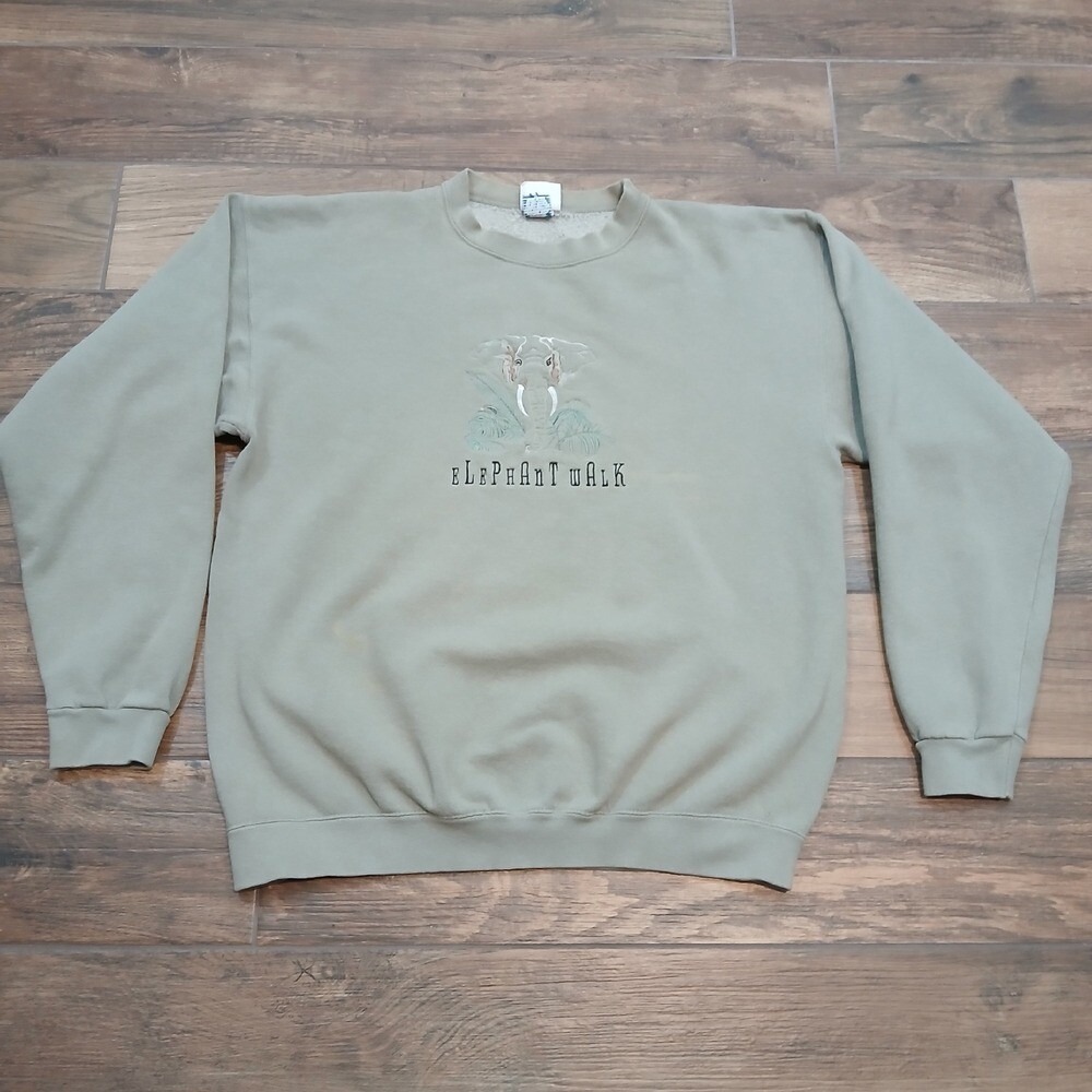 Vintage‎ Sweatshirt Mens Medium Sweater Top Threads Embroidered Elephant USA